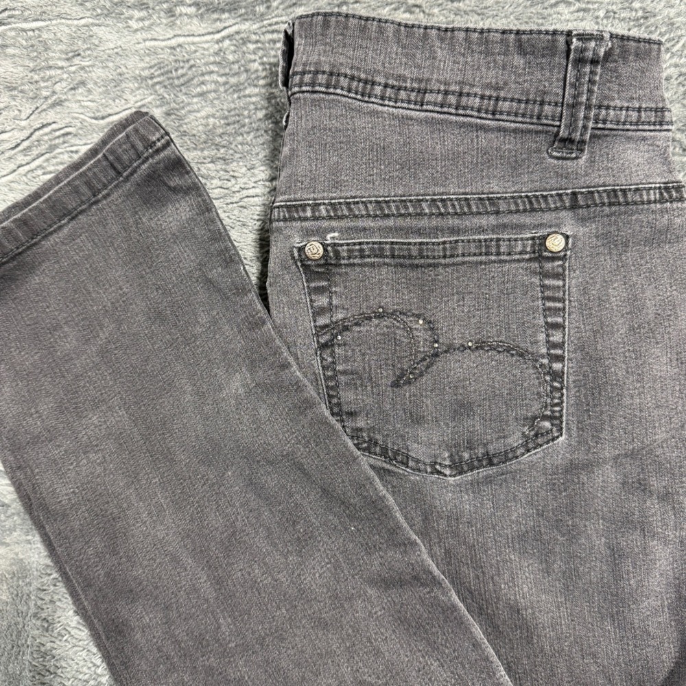 Lee Modern Moment Fit Jeans Womens 10 Charcoal‎  Straight Leg Stretch Rhinestone
